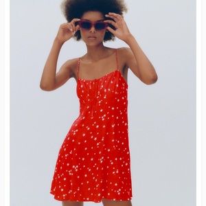 Zara Satin Effect Star Printed Mini Dress Size L